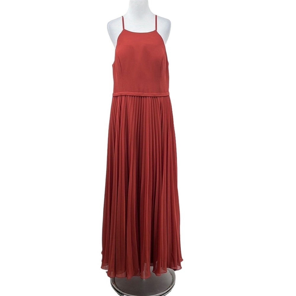 Azazie Dress Womens C Burnt Orange Chiffon A Line Pleated Bridesmaid Gown